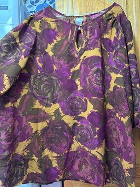Just My Size Purple and Mustard Floral Blouse